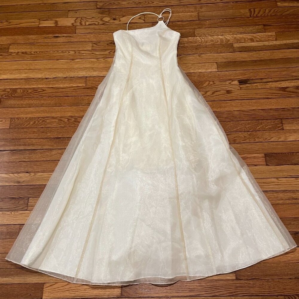 Zum Zum by Niki Livas Ivory Gown Dress Womens Sz 3/4 Glittery Tulle Flare Prom